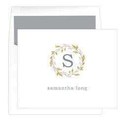 Floral Initial Wreath Folded Note Cards
